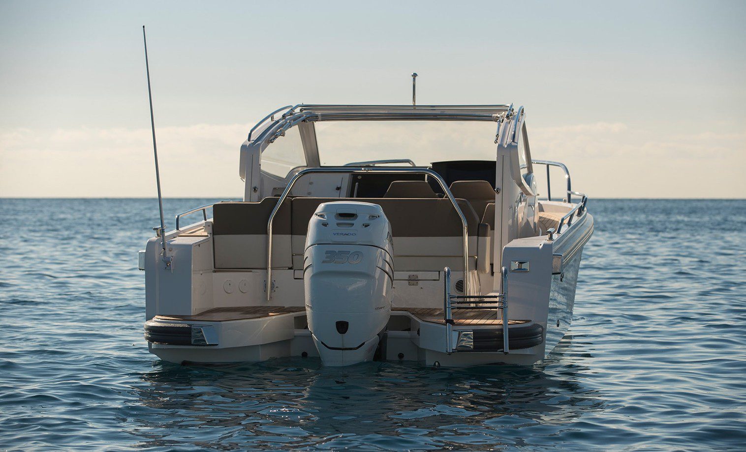 Nimbus boat from behind on the ocean