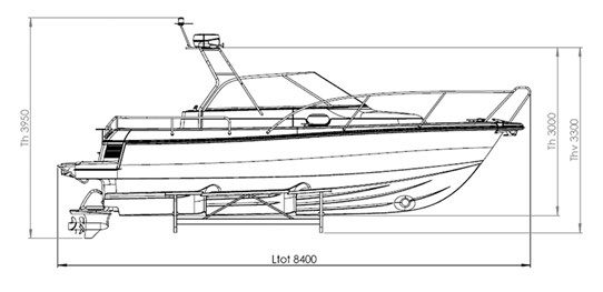 Drawing of a Nimbus boat on white paper