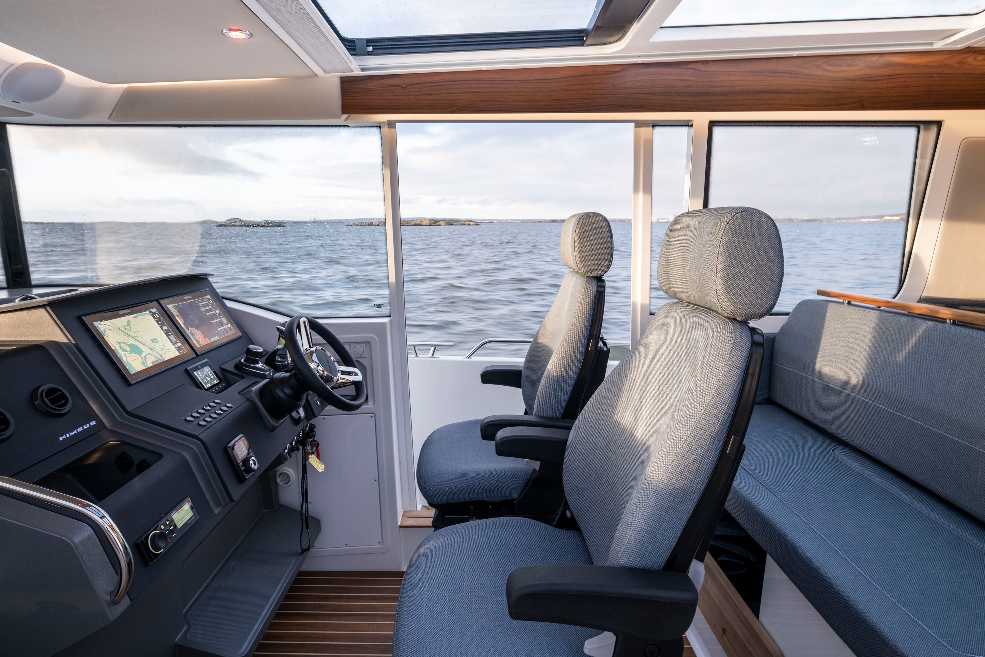 The driving seat on a boat