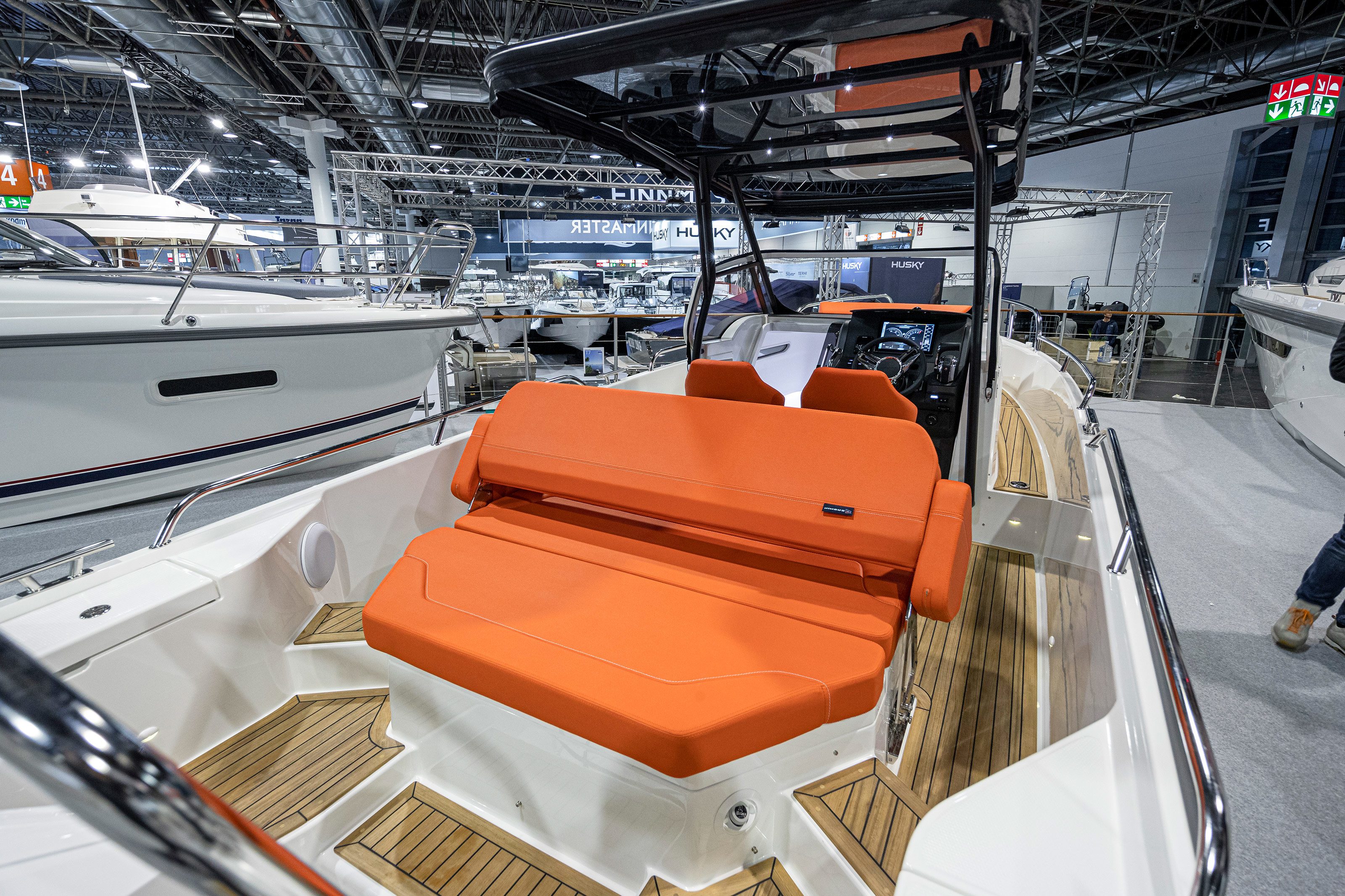 Orange sofa on a boat